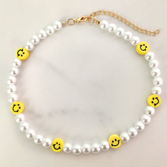 Pearl Smiley Face Charm Necklace