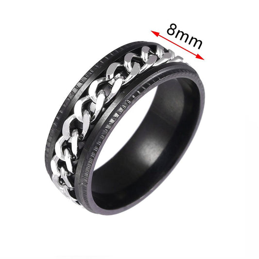 Black/Silver Cuban Chain Spinner Ring