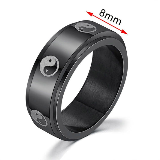 Glossy Black Yin Yang Spinner Ring