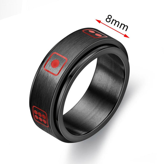 Matte Black Red Dice Spinner Ring