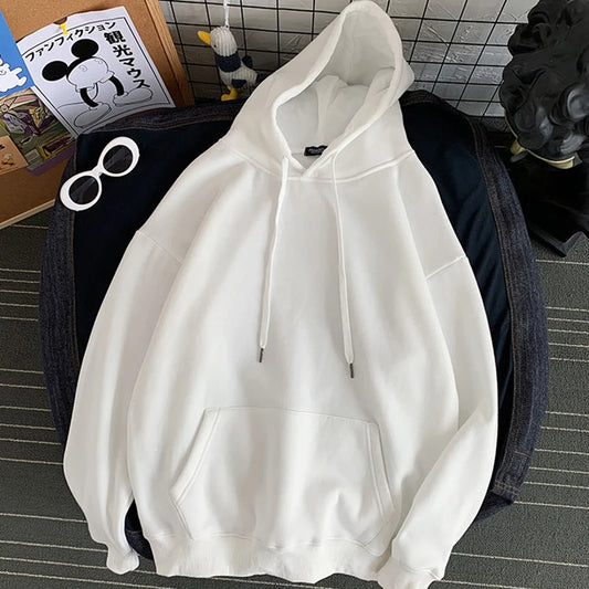 White Casual Oversized Pull-over Hoodie